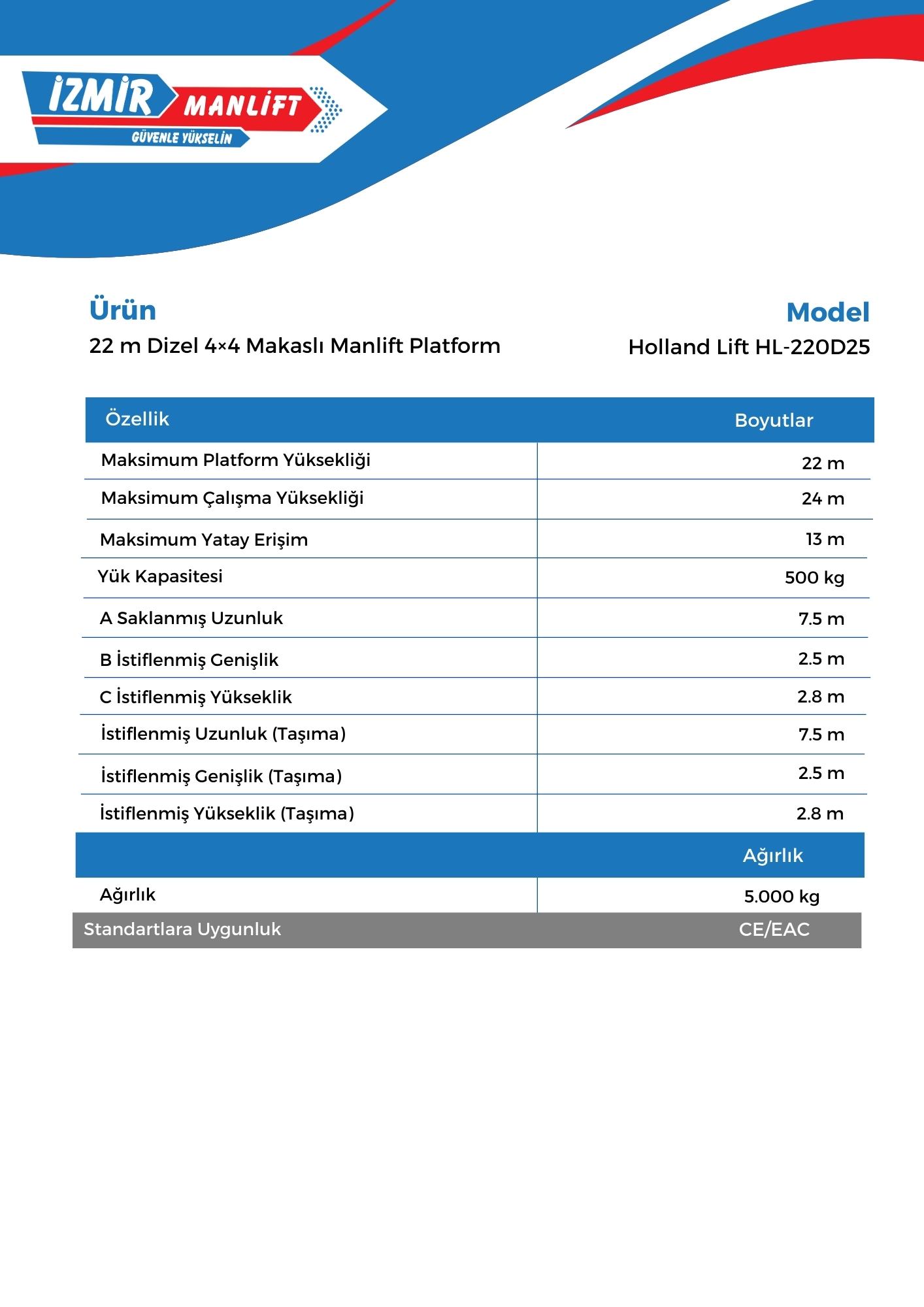 22 m Dizel 4×4 Makasli Manlift Platform